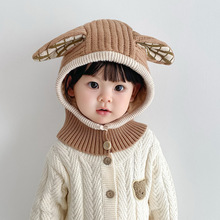 儿童帽子围巾一体护脖针织帽秋冬保暖宝宝男女童毛线护耳套头帽