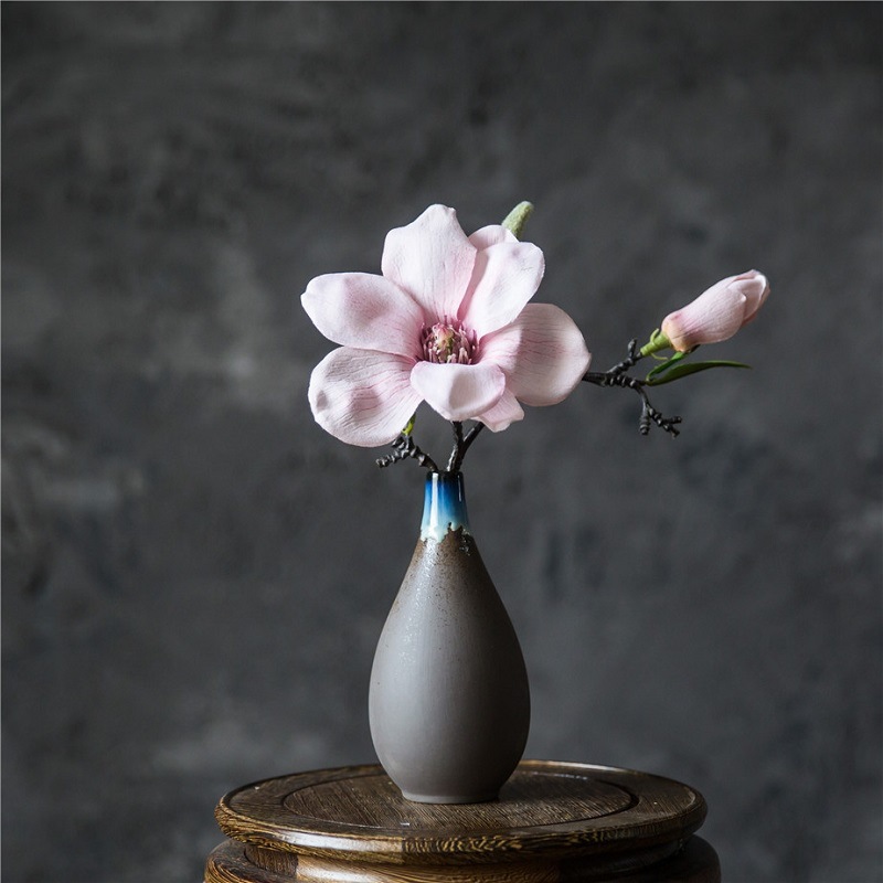 新中式禅意插花干花假花玉兰花真花束客厅家居摆件饰品花瓶套