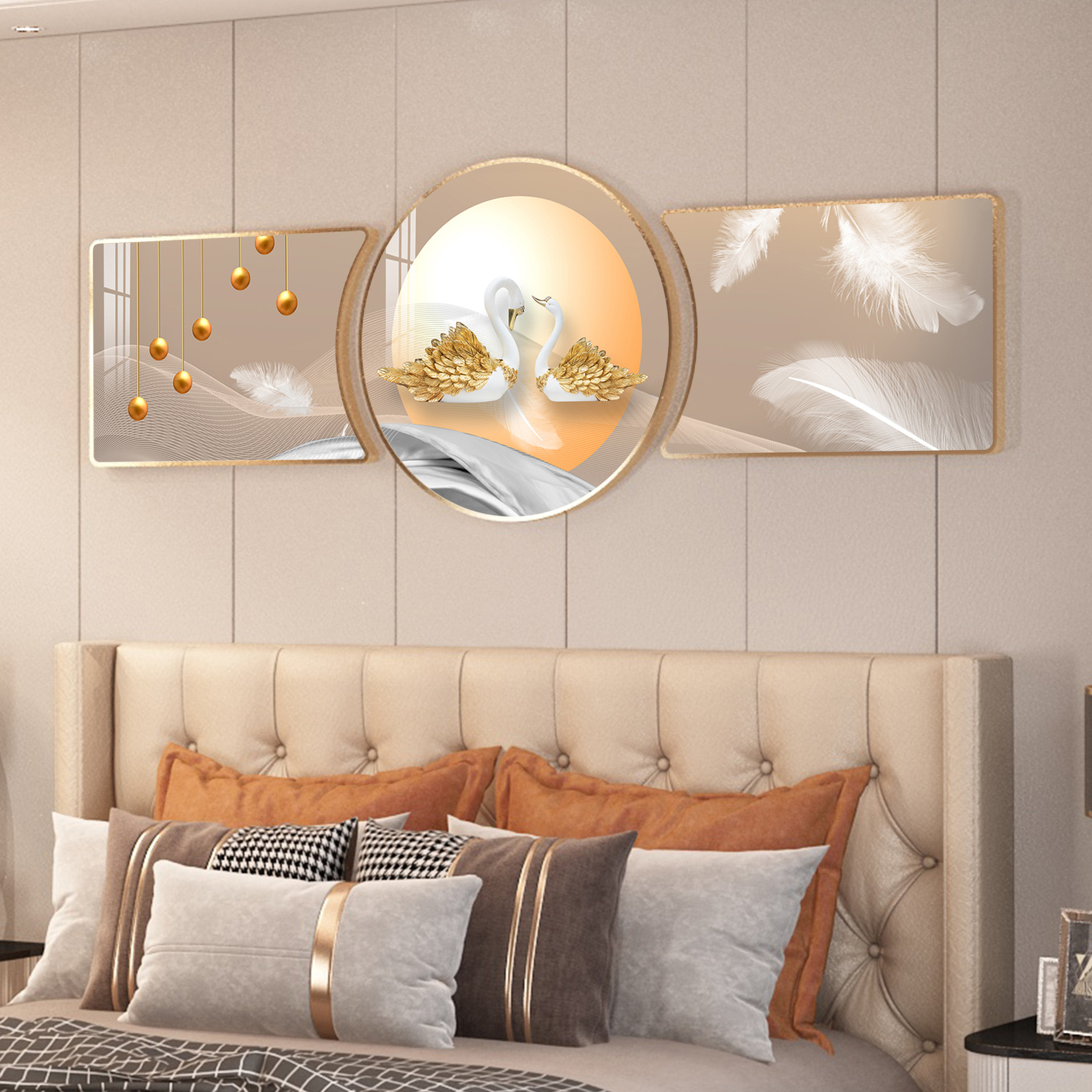 现代简约创意艺术客厅壁画主卧床头挂画北欧卧室房间墙画壁画组合