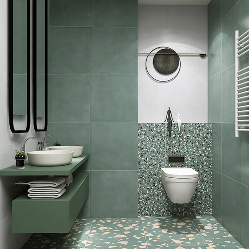 北欧彩色水磨石瓷砖600大颗粒绿色地砖厕所墙砖卫生间厨房阳台砖