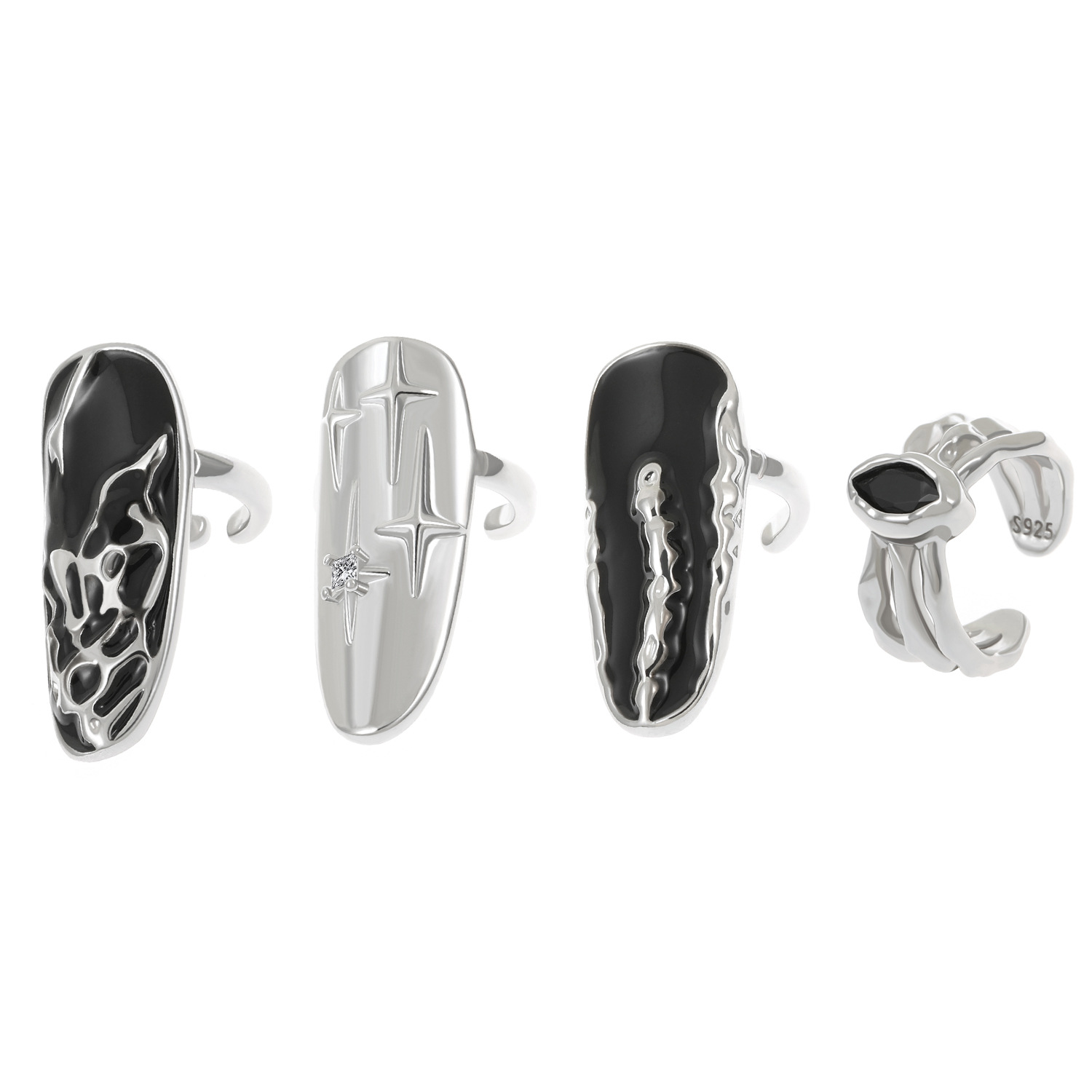 European and American Punk Creative Opening Nail Ring Set Women's Ins Dark Elegant and Personalized Fingertip Hot Girl Ring