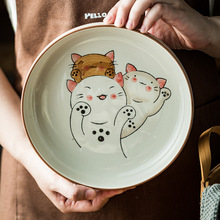 新款日式猫盘子陶瓷盘 高颜值大号菜盘西餐盘汤盘鱼盘饺子盘家用