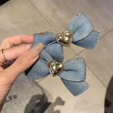 新款甜酷牛仔布艺蝴蝶结发夹女生甜美爱心鸭嘴夹气质刘海夹发饰
