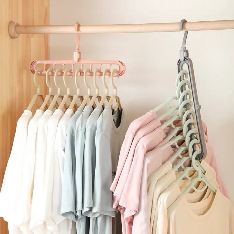 Multifunctional Magic Foldable Clothes Hanger Household Hanging Clothes Storage Fantastic Nine-Hole Hanger Multi-Hanging Space Saving