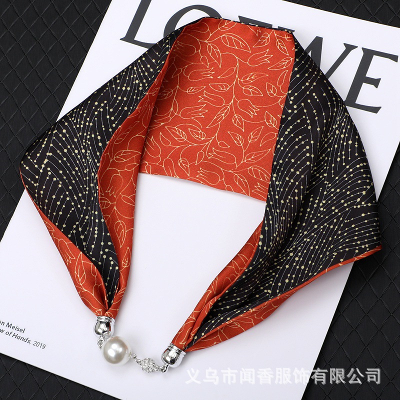 2023 New Ink Painting Necklace Silk Scarf Women's Collarbone Small Silk Scarf Decorative Scarf Scarf Necklace Ribbon Hair Band