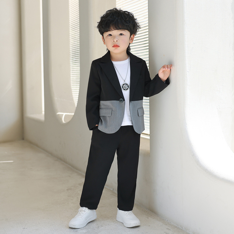 Children's Suit 2023 Autumn New Small Suit Korean Style Handsome Boys Patchwork Top Coat Trendy One Piece Dropshipping