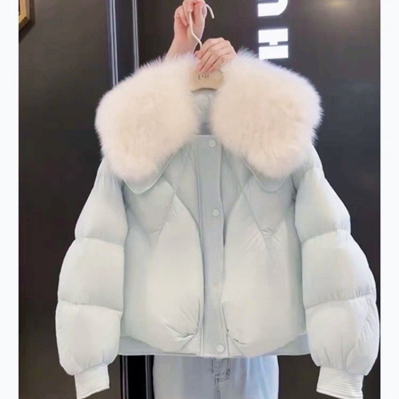 欧货大毛领小个子羽绒服女2024冬季韩系温柔风90白鸭绒保暖短外套