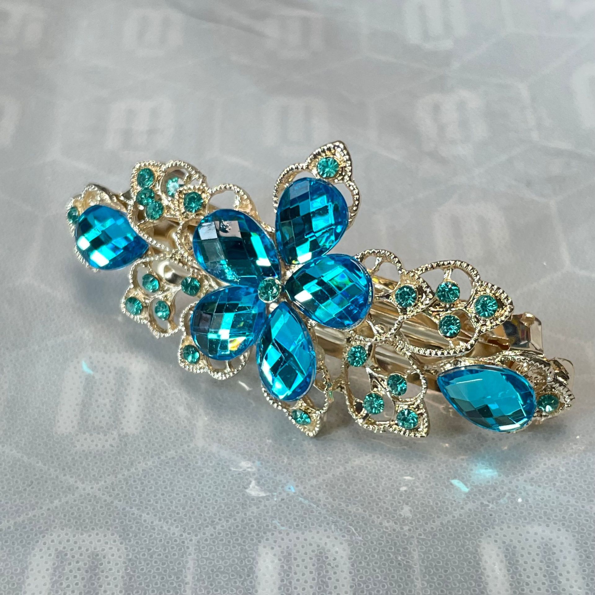 韩版珍珠水钻发夹发饰刘海夹珍珠 边夹顶夹弹簧一字发夹 繁花闪钻