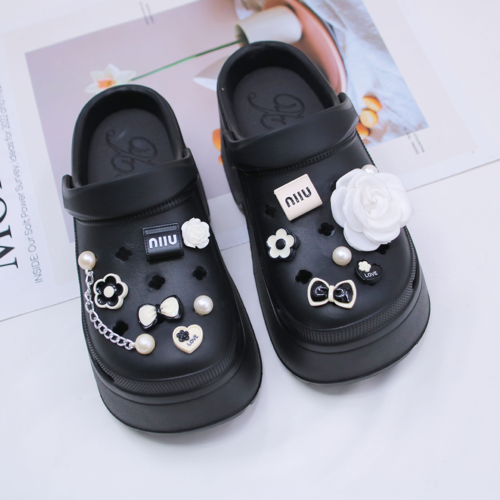 洞洞鞋配饰珍珠蝴蝶结diy鞋花布料玫瑰花小香风鞋扣装饰配件-阿里巴巴