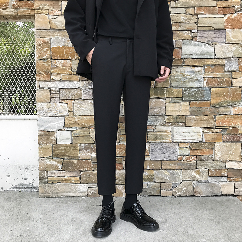 潮流士九分裤西装裤男直筒小脚休闲裤修身西裤垂感港风裤子男学生