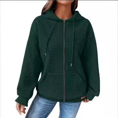 2023秋冬欧美跨境亚马逊独立站速卖通拉链连帽开衫长袖卫衣外套女