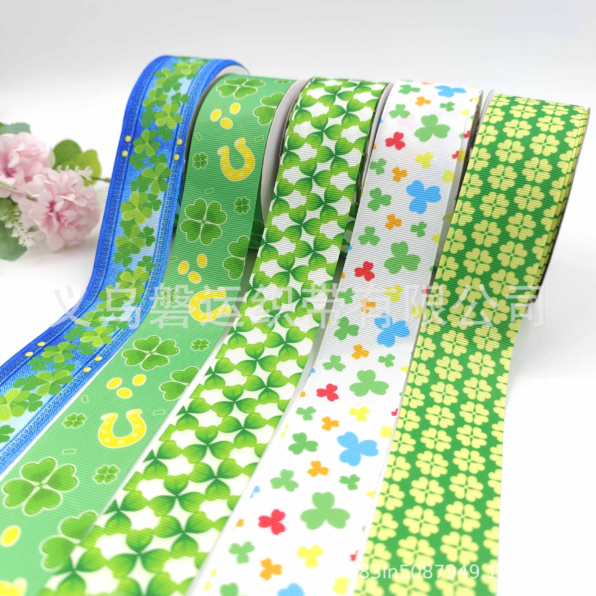 Cross-Border New Arrival Irish Festival Ribbon Clover St. Patrick's Day Ribbon Garland Pendant Decorations Ribbed Band