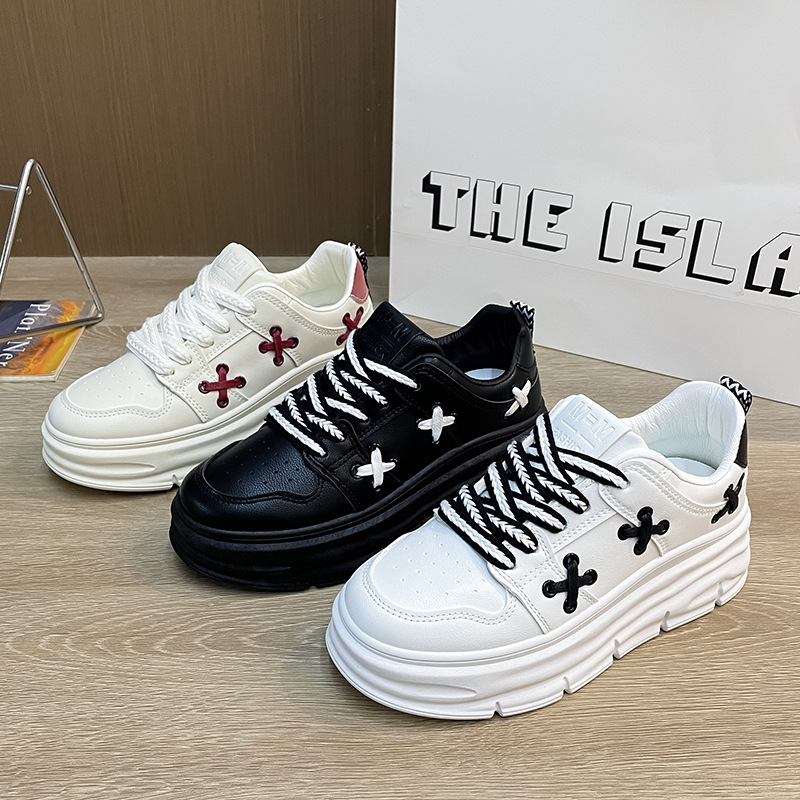 Fall New White Shoes 2023 Thick Bottom Korean Style Casual Versatile Sneakers Women‘s Color Matching Ins Popular Shoes
