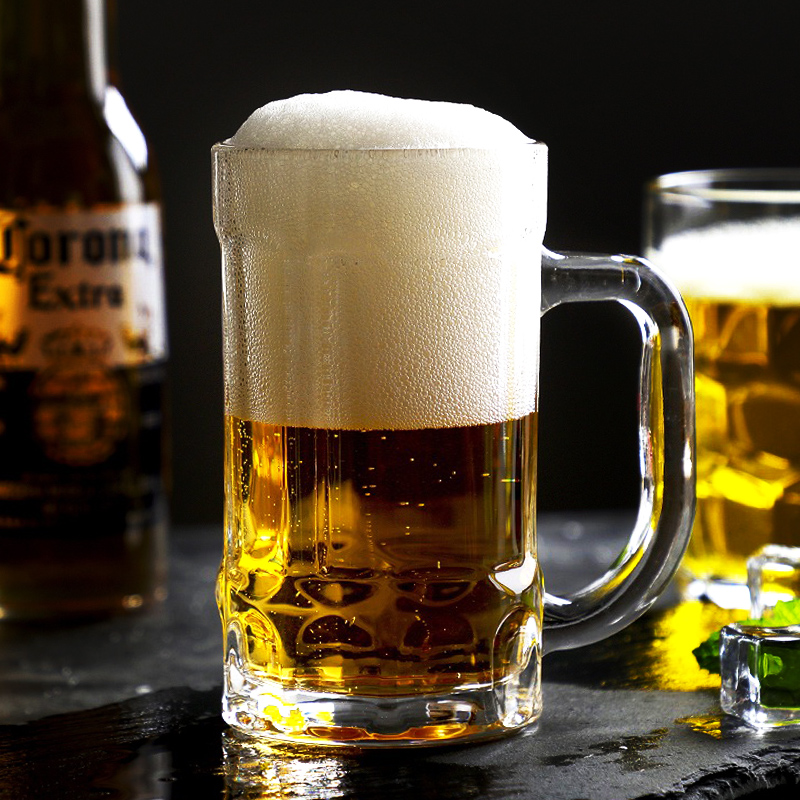 扎啤杯大容量500ml商用菠萝杯啤酒杯带把手家用茶水杯网红英雄杯