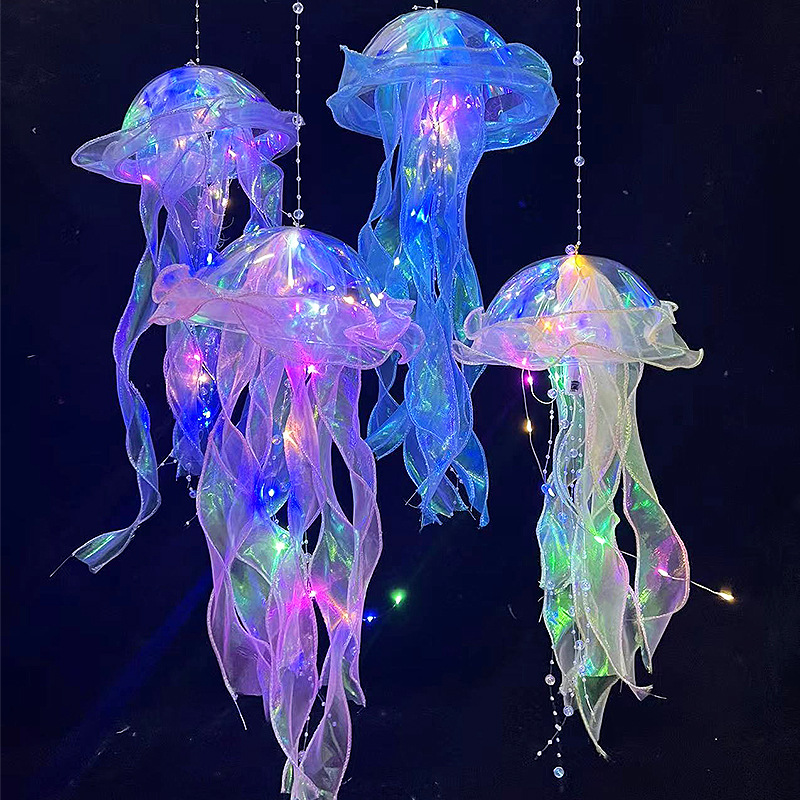 Internet Celebrity Dream Jellyfish Lamp Finished Colorful Lantern Night Market Stall Small Commodity Children Portable Mid-Autumn Festival Flower Lantern