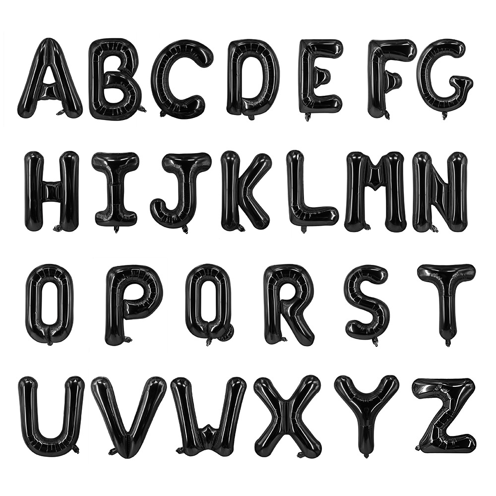 跨境新款16寸黑色英文字母气球 a-z 瘦版美体气球 生日婚礼装饰