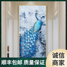 进门装饰画美式壁画镶钻走廊入户玄关装饰画玄关孔雀简约装饰晶瓷