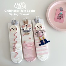 春夏款儿童袜子超薄看卡通立体玩偶可爱小兔子爆款粉色无跟小腿袜