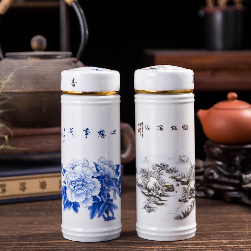 Jingdezhen Double-Layer Ceramic Cup Gift Cup Business Cup Ceramic Inner Pot Health Insulation Cup Creative Porcelain Cup Ceramic Cup