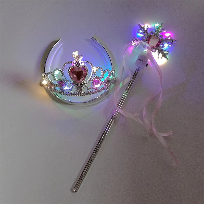 Children's Luminous Princess Crown Snowflake Stick Frozen Crown Magic Stick Two-Piece Set Elsa Crown Stick