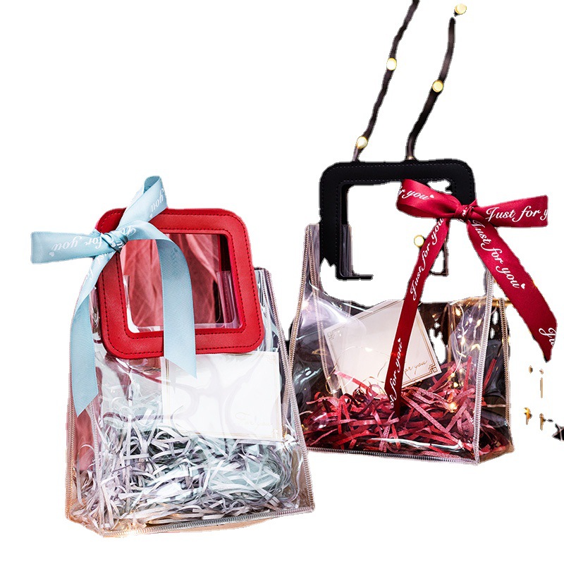 INS Internet Celebrity Jelly Bag Transparent PVC Portable Flower Arrangement Bag Wedding Candy Gift Gift Bag Waterproof Hand Bag
