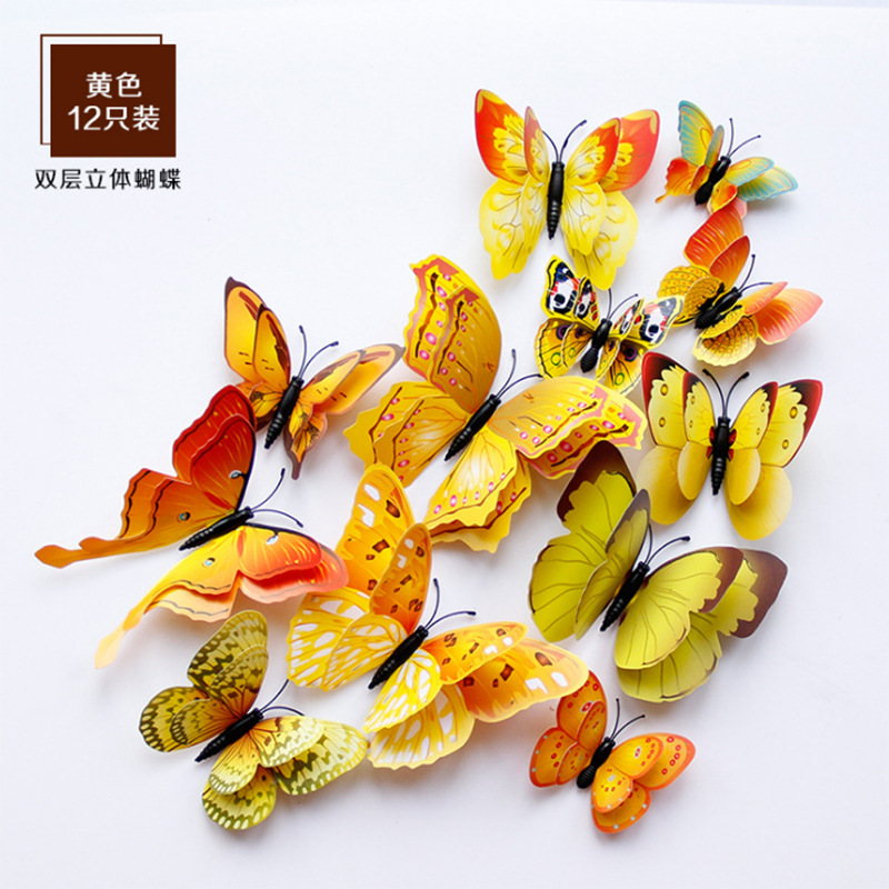 Foreign Trade 3D Simulation Plastic Butterfly Wall Sticker Living Room Wall Decoration Bedroom Room Stickers Creative Fridge Magnet