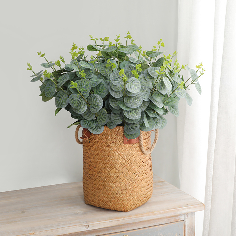 Nordic Ins Home Decoration Simulation Green Zamioculcas Leaves Cross-Border Supply Simulation Green Plant 12 Fork Eucalyptus