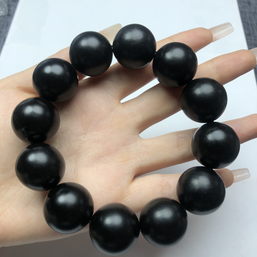 男墨玉黑念珠款和田玉单圈手串羊脂手把件圆珠新疆玉石手链20mm