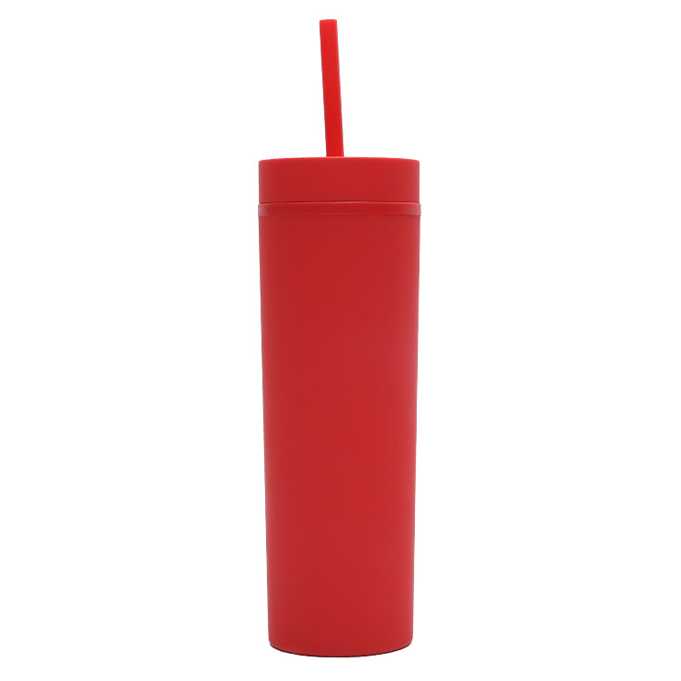 2023 New Cross-Border Factory Direct Supply Frosted Double-Layer Plastic Cup Simple and Convenient Water Cup 16Oz Straight Straw Cup