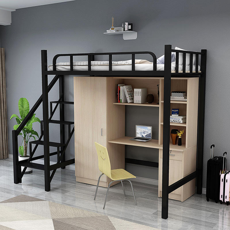 公寓床上床下桌大学生铁艺衣柜书桌一体员工寝室成人上床下柜组合