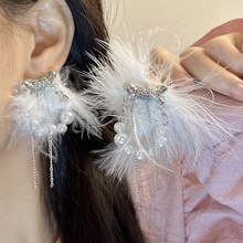 珍珠羽毛流苏链条缠绕耳环超仙甜美少女个性简约设计时尚女耳饰