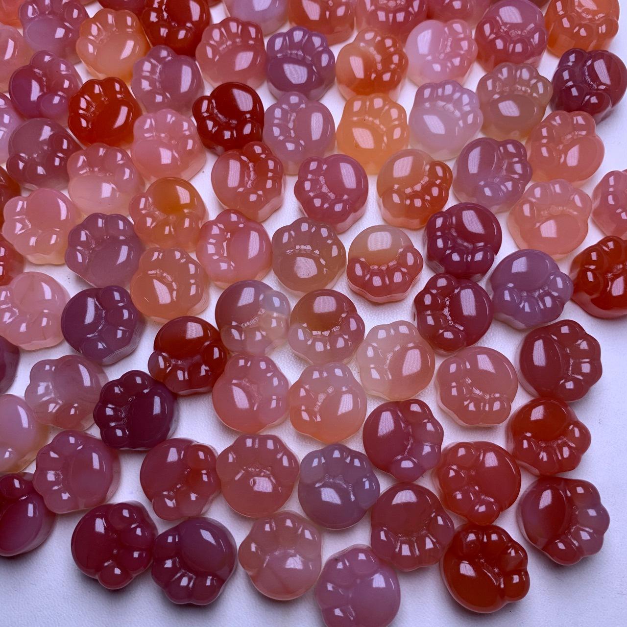 粉色盐源玛瑙饰品配件蜜桃猫爪民族手工打磨抛光吊坠渐变卡通散珠