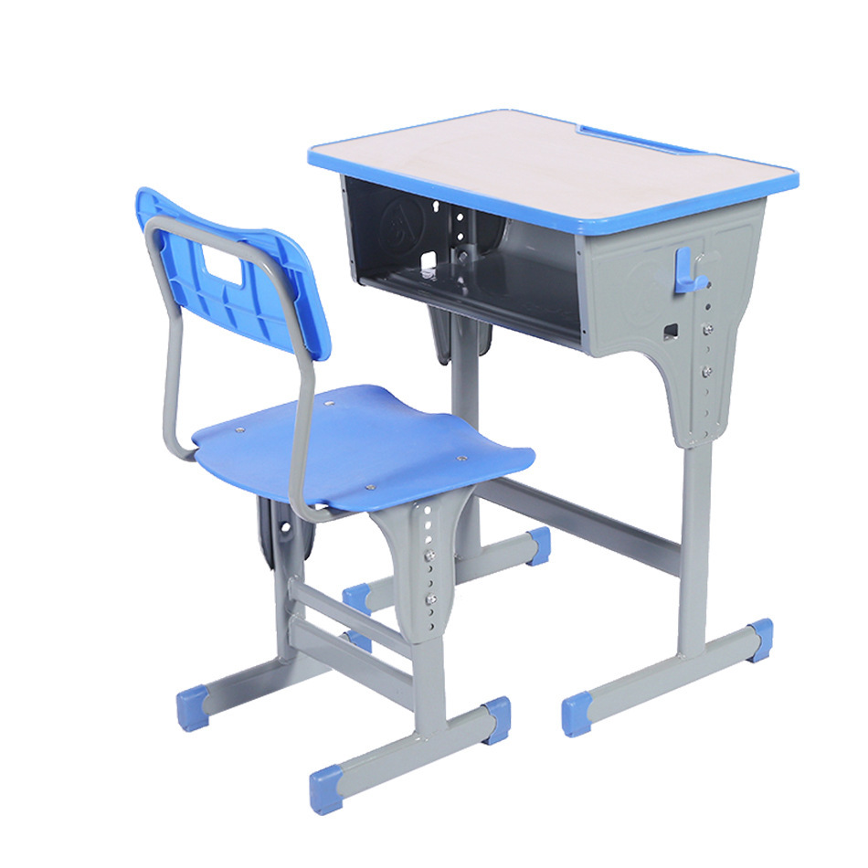 钢木单人课桌椅升降单立柱固定辅导班补课学习桌托管班学生桌套装