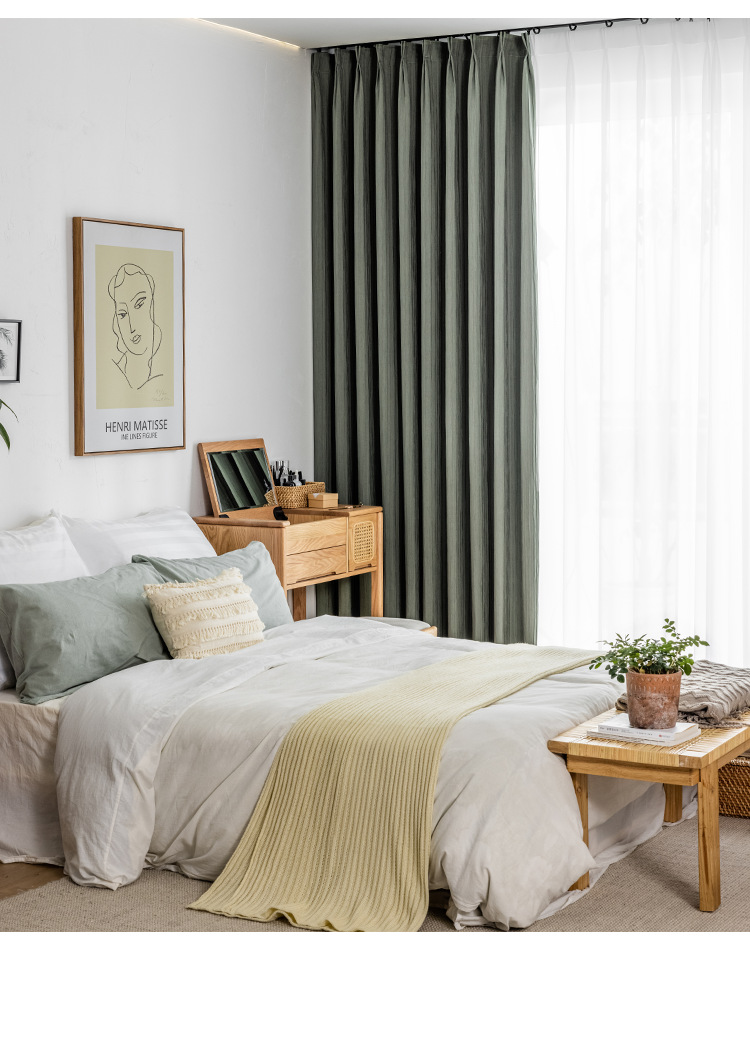 日式窗帘遮光轻奢压皱肌理卧室客厅阳台飘窗酒店民宿样板房面料