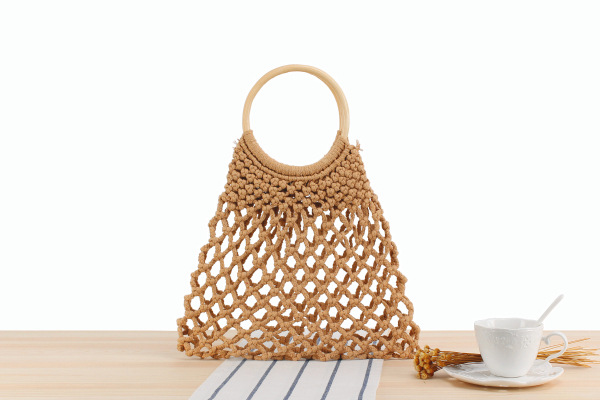 一件代发新款纯色手提编织包潮女森系草编包度手工棉绳网兜沙滩包