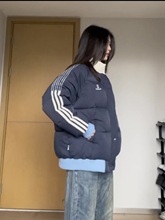 小个子棉服女2023新款冬季韩系宽松学生条纹外套情侣百搭棉衣加厚