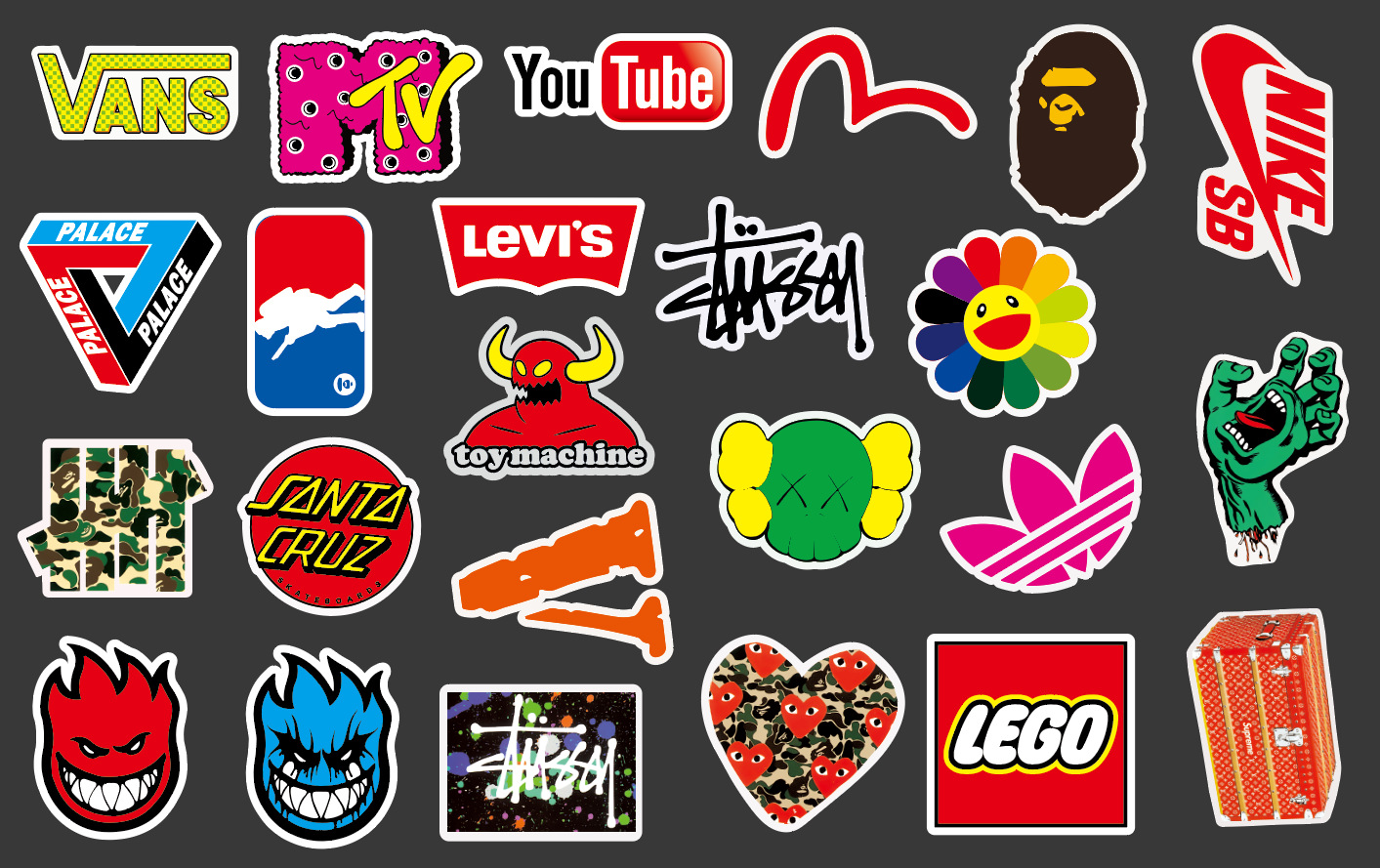 100张潮牌logo行李箱贴纸涂鸦贴画卡通贴纸摩托车头盔防水贴纸