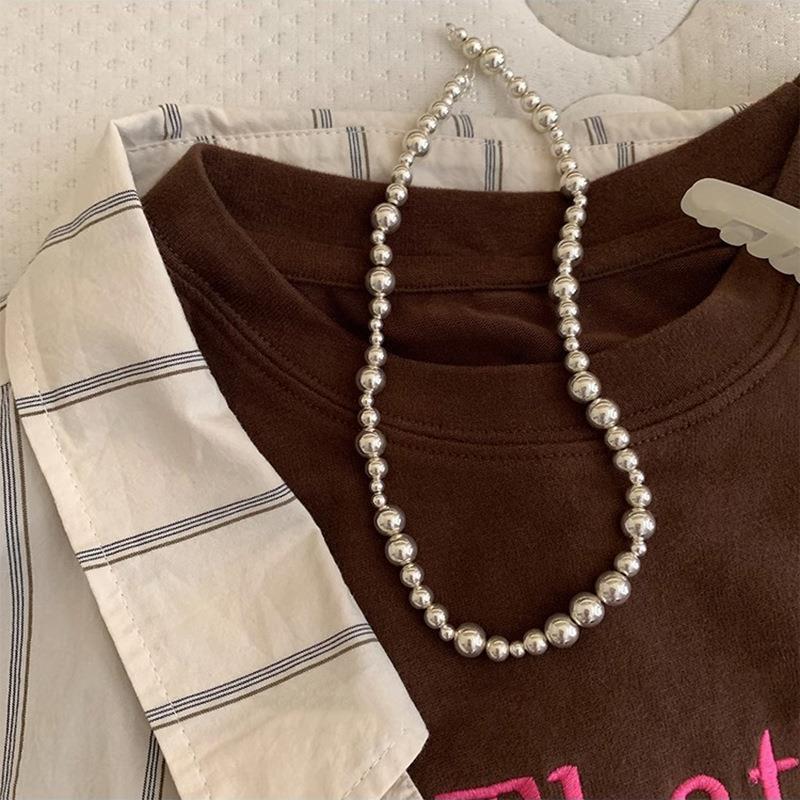 韩国串珠银珠项链女ins冷淡风时尚轻奢小众简约颈链2023新款爆款
