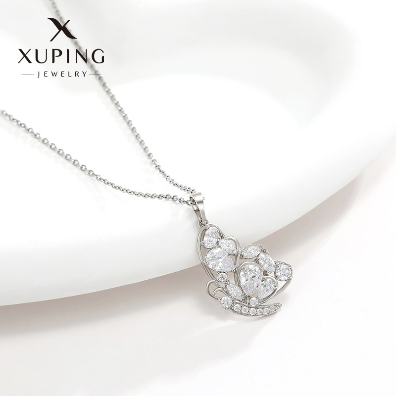 xuping jewelry micro inlaid zirconium alloy butterfly pendant necklace female european and american fashion special interest light luxury high sense pendant