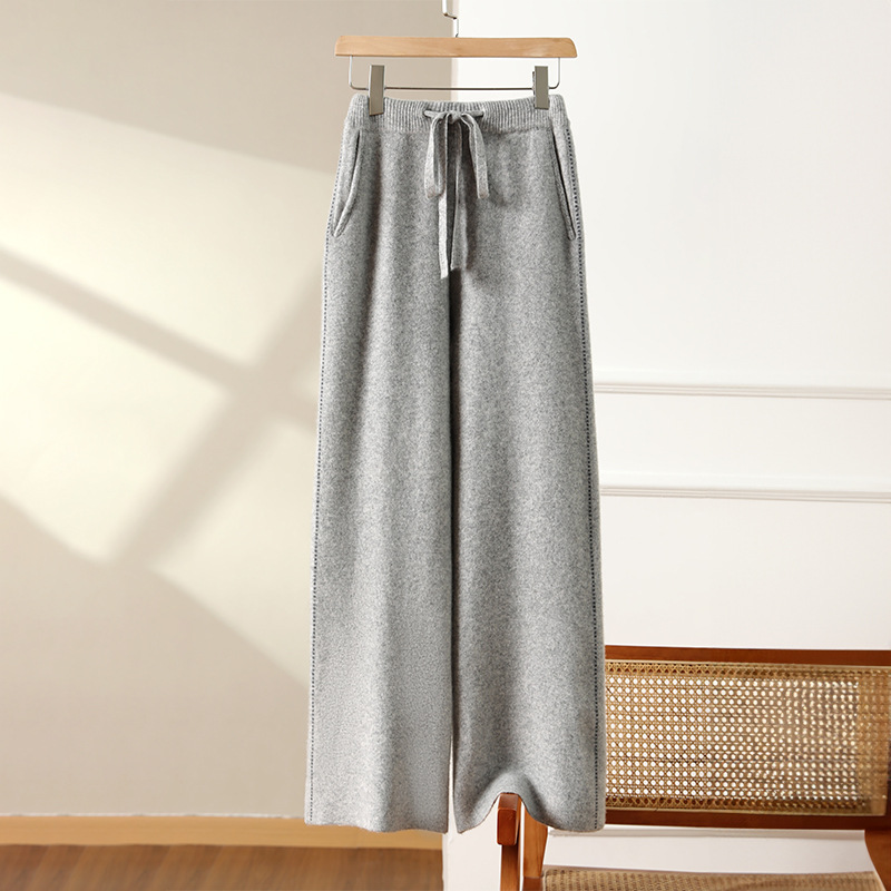 Autumn and Winter New Thickened Wool Wide-Leg Pants for Women Slimming Slim Fit Pure Woollen Trousers High Waist Loose and Lazy Style Mop Pants