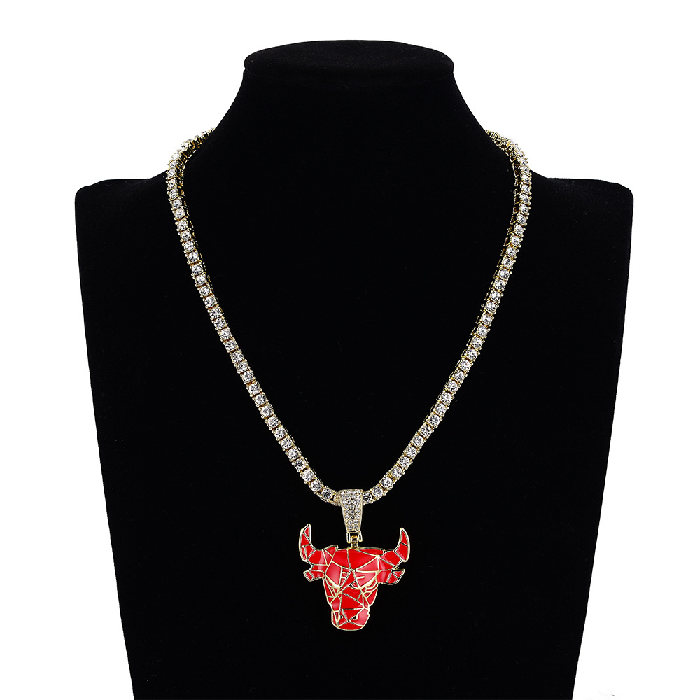 Hip Hop Bull Head Pendant Cross-Border New Product Creative Design Drop Oil Alloy with Diamond Hip Hop Necklace Pendant Wholesale