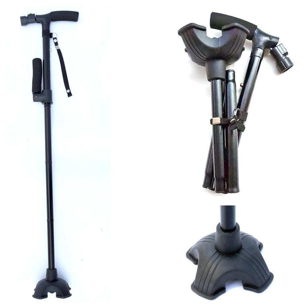 不倒带灯折叠拐杖五节老人登山手杖双扶手拐杖大会塑胶脚现货批发