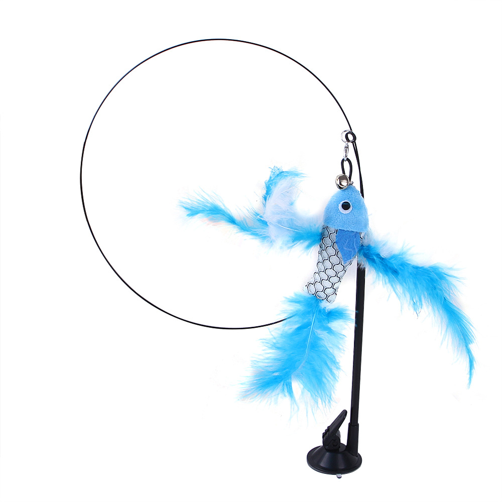 Handfree Bird/Feather Cat Wand with Bell Powerful Suction Cup Interactive Toys for Cats Kitten Hunting Exercise Pet Products