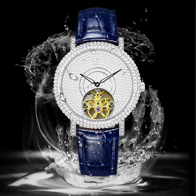 瑞士品牌宝航名表满天星时尚女士镂空透视镶钻全自动机械腕表皮带