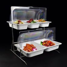 双层自助餐水果展示架 带透明罩食物盆长方形仿瓷密胺托盘餐具