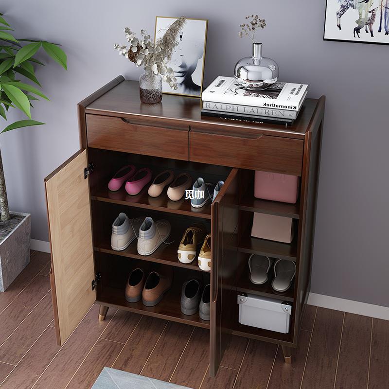 厂价批发新中式鞋柜家用实木玄关柜现代中式门厅禅意对开门收纳柜