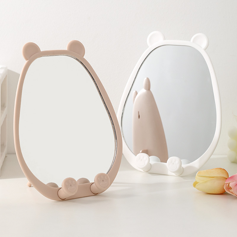 Plastic Bear Desktop Cosmetic Mirror Desktop Cream Style Office Dressing Table Mirror Cute Irregular Dressing Mirror