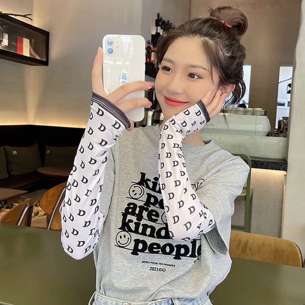 小清新宽松冰袖女士夏季防紫外线显瘦冰丝袖套加长大码防晒灯笼袖