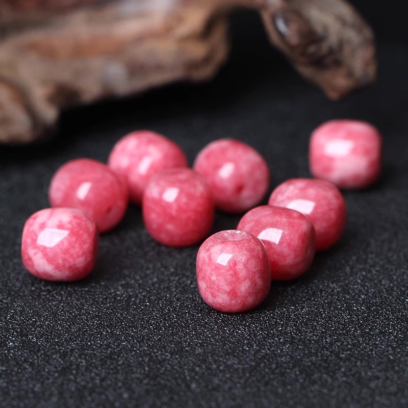 育奏 红纹石玉髓老型珠蔷薇石桶珠半成品diy手工饰品配件路路通批