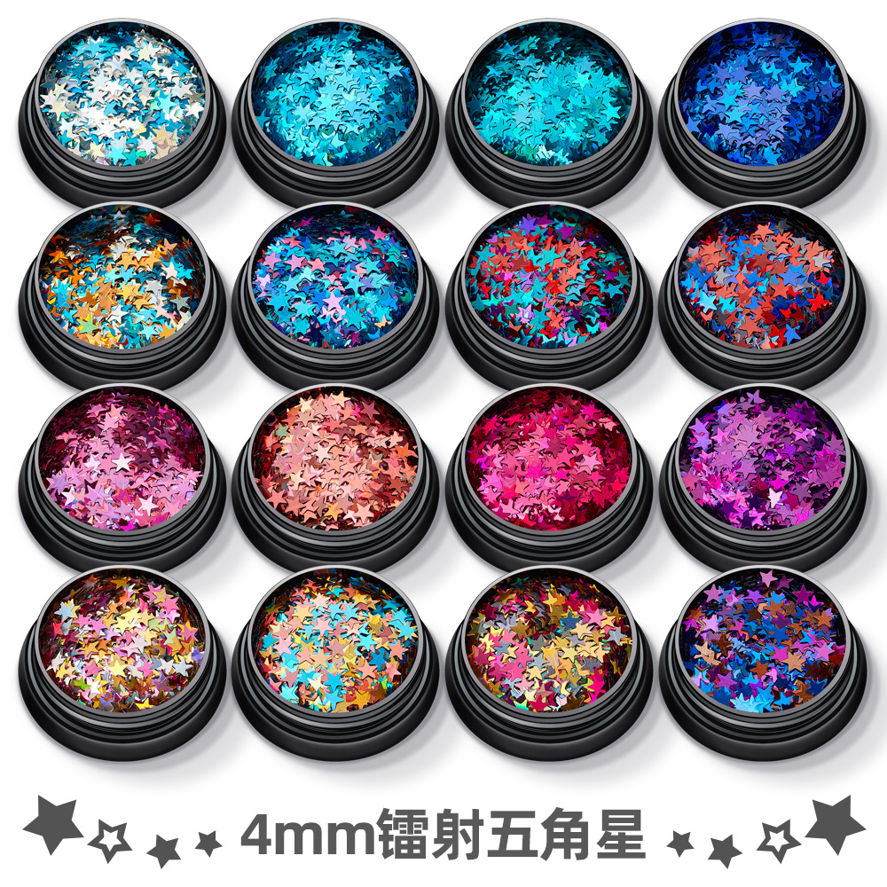 高闪钻石亮粉pet超薄亮片4mm五角星桃心形 美甲渐变镭射粉x4-24